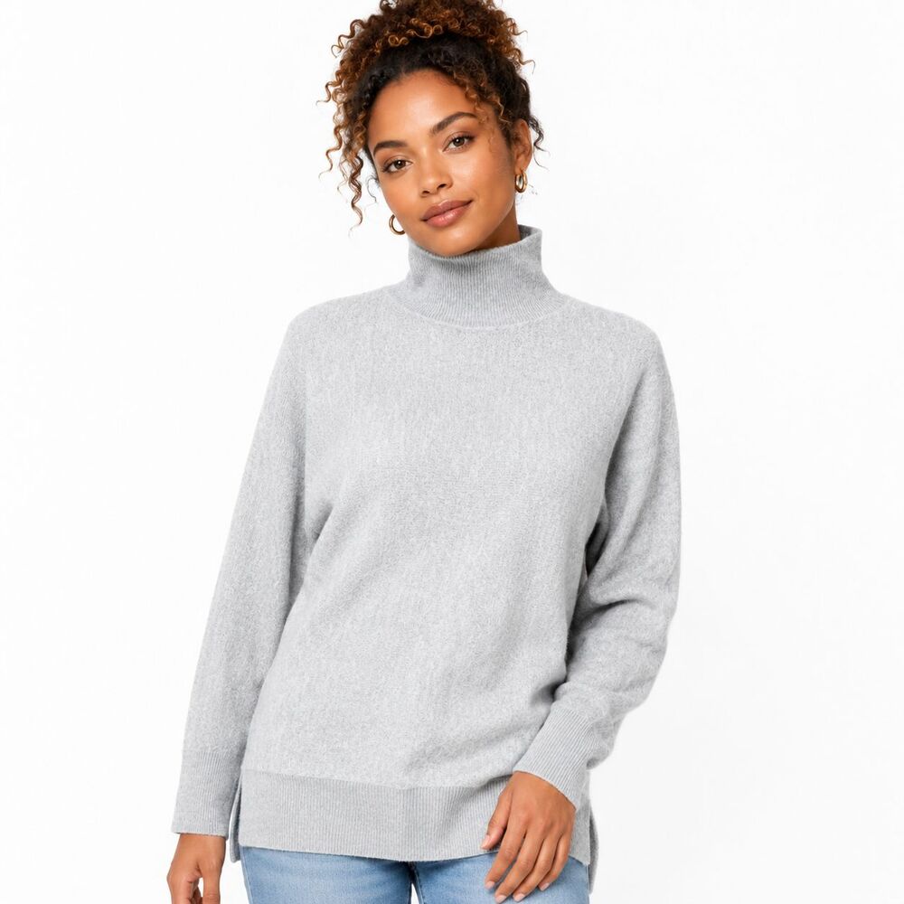 Magaschoni Women's Gray Mock Neck Oversized Soft Knit Tunic Knit Sweater Size XS